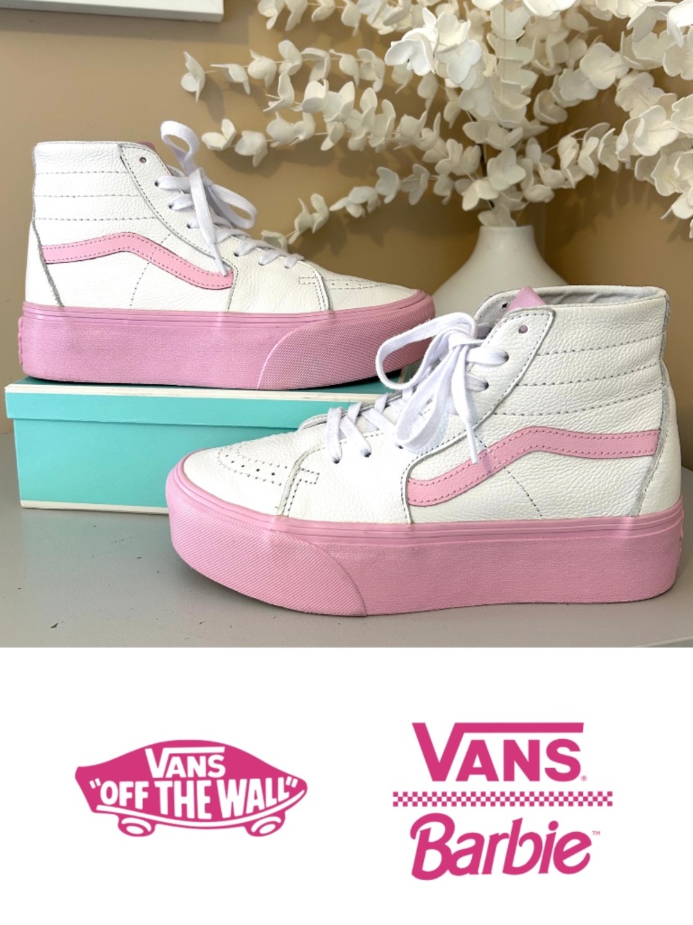 Barbie x Vans Sk8-Hi Tapered Stackform 'White Pink' Leather Sneakers Size 8.5